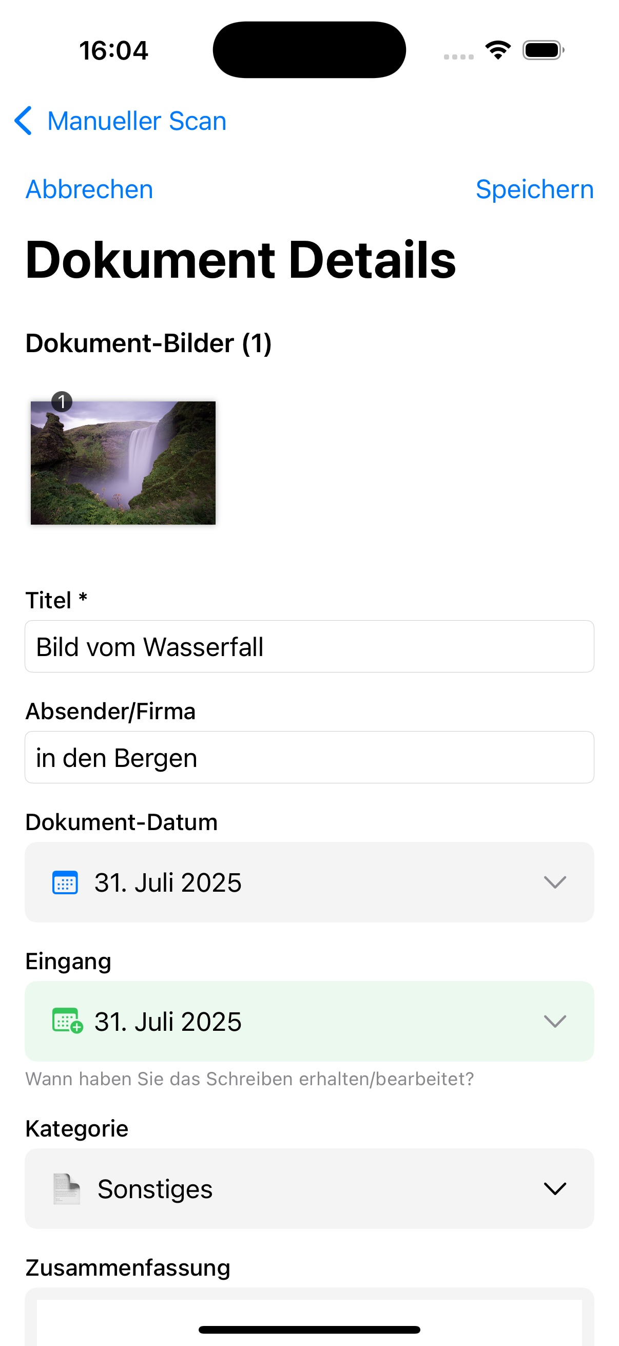 Organisierte Dokumentenliste iPhone